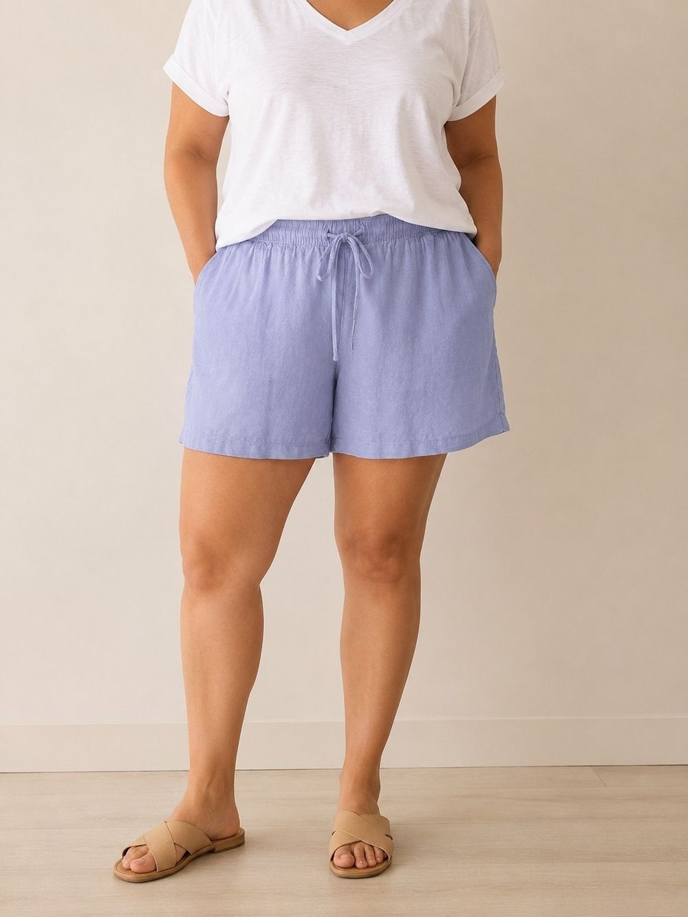Tahari Plus Size 3X 100% Linen Pull-On Shorts Lavander Minimalist Coastal Comfor
